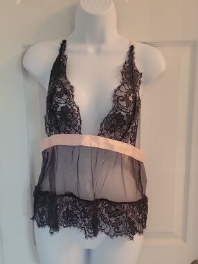 Victoria's Secret Black Lace & Blush Top